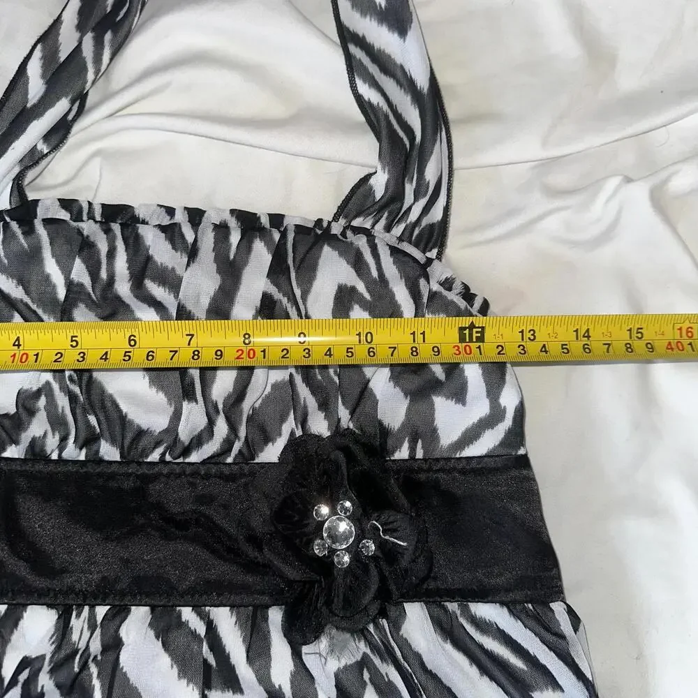 Y2K Zebra Ruffle Halter Top Rework - Picture 5 of 6